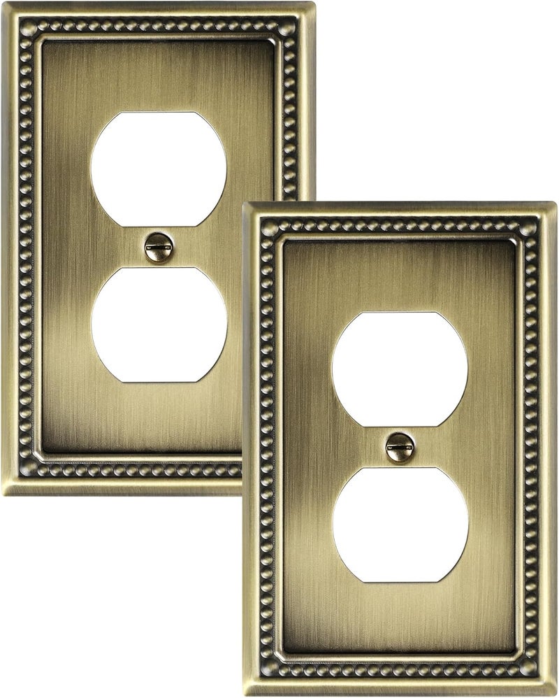 treewell 2-Pack Duplex Outlet Cover Plate, Antique Brass Metal Wall Plates for Electrical Outlets, 1 Gang Receptacle Cover, Pearls Decorative Switch Plates and Outlet Covers - Image 1